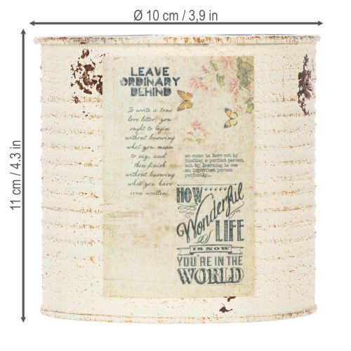 Artikel Blikplante i cremefarvet metal Shabby Chic Ø11cm H10,5cm