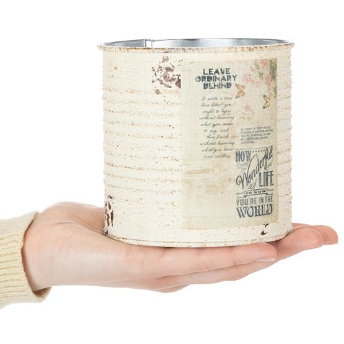 Blikplante i cremefarvet metal Shabby Chic Ø11cm H10,5cm | Floristik24.dk
