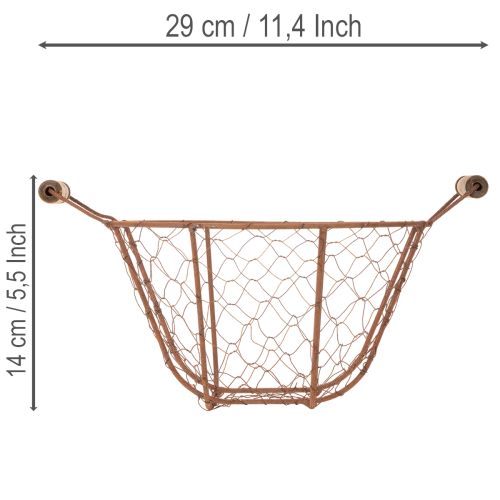 Vintage rund trådkurv med træhåndtag, metalkurv, rustfinish, Ø22 cm | Floristik24.dk