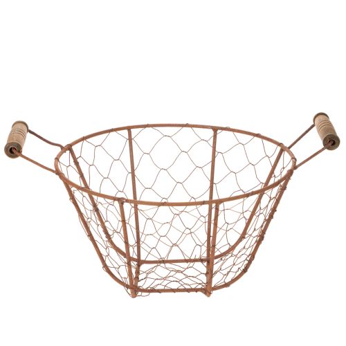 Vintage rund trådkurv med træhåndtag, metalkurv, rustfinish, Ø22 cm | Floristik24.dk
