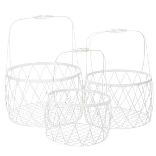 Floristik24 Trådkurv med håndtag, hvid metal, Ø25/30/35 cm, sæt med 3
