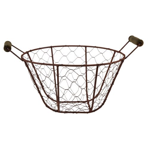 Artikel Trådkurv vintage rund med træhåndtag metalkurv rust Ø22cm