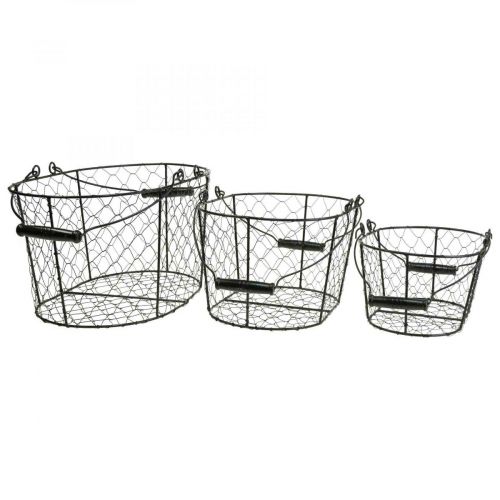 Artikel Trådkurv med håndtag sort metal 35/31/27cm sæt af 3