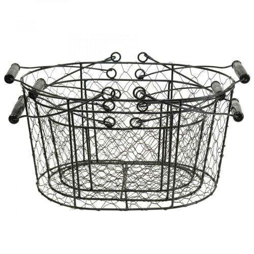 Artikel Trådkurv med håndtag sort metal 35/31/27cm sæt af 3