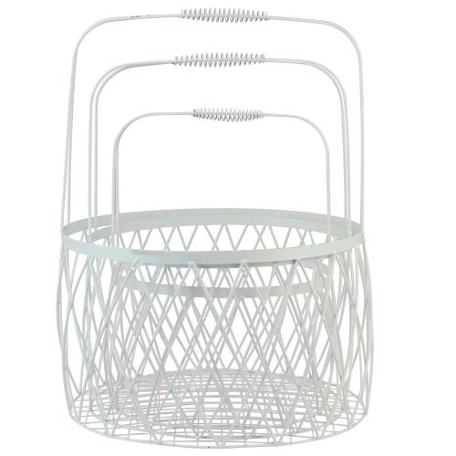 Artikel Trådkurv med håndtagskurv hvidmetal Ø25/30/35cm sæt med 3 stk