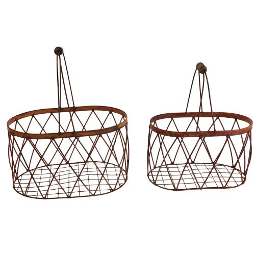 Trådkurv oval netkurv med håndtag havedekoration rust 30/25 cm sæt af 2