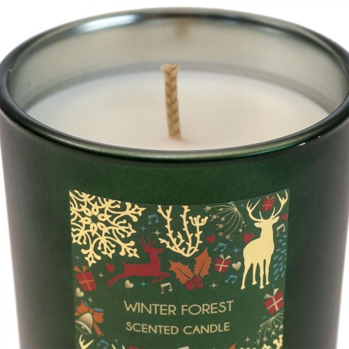 Floristik24 Duftlys jule vinter skov lys glas grøn Ø7/H8cm