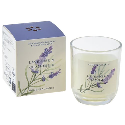 Artikel Duftlys i et glas lavendel kamillecreme Ø7,5cm H8,5cm