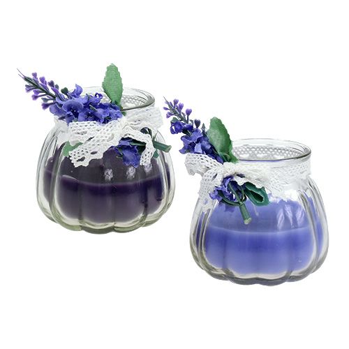 Floristik24 Duftende stearinlys lavendel i et glas Ø7cm H7cm 2stk