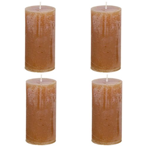 Artikel Ensfarvede stearinlys karamel søjlelys 50×100mm 4 stk
