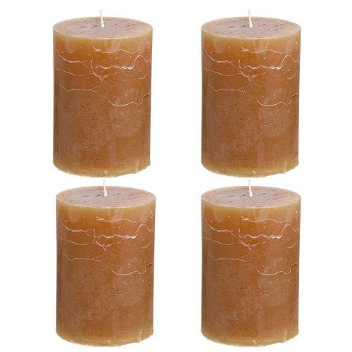 Artikel Ensfarvede stearinlys karamel søjlelys 70×100mm 4 stk