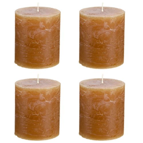 Artikel Ensfarvede stearinlys karamel søjlelys 70×80mm 4 stk