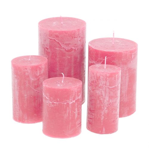 Ensfarvede stearinlys pink forskellige størrelser