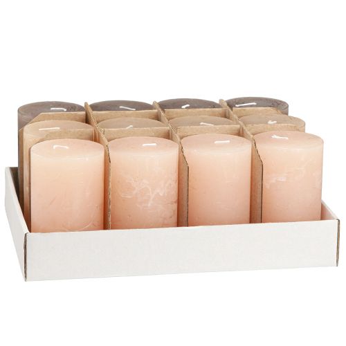 Artikel Ensfarvede bloklys 3 farver brune 60×100 mm 12 stk.