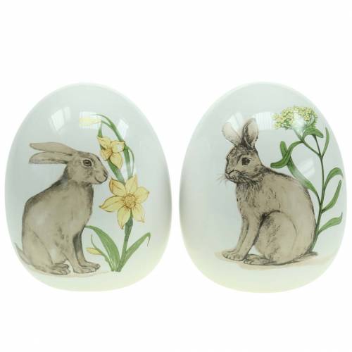 Floristik24 Keramisk æggehvide med kanin motiv Ø12,5cm H16cm 2stk