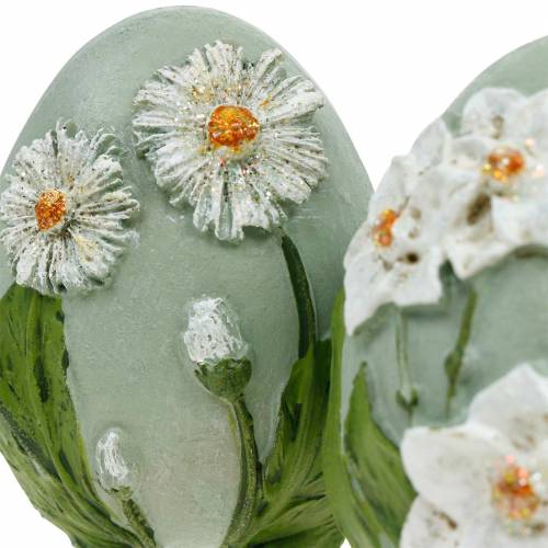 Floristik24 Påskeæg med blomstermotiv Tusindfryd og påskeliljer Blå, grøn gips Assorteret 2 stk.