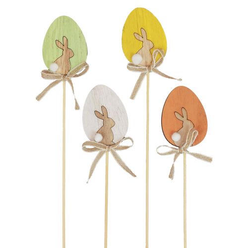 Artikel Blomsterprop påskedekoration trææg med kanin farverig 5×7cm 12 stk