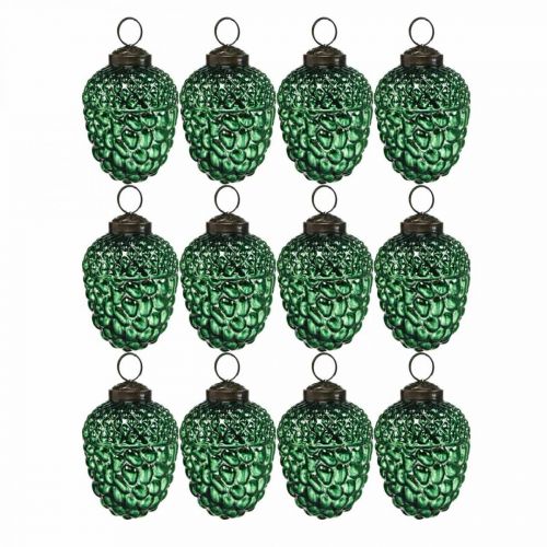 Floristik24 Acorn glas grøn efterår dekoration kegler juletræ dekorationer 5,5 × 8 cm 12stk