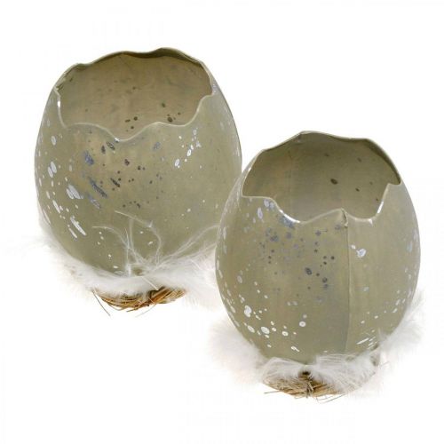 Artikel Æg til pynt, påske, deco æghalvdel, forårsdekoration Ø8cm H10cm grå, sølv 4 stk.