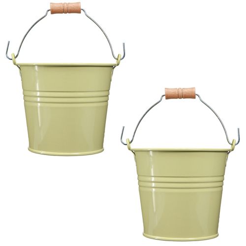 Artikel Spand Metal Urtepotte Håndtag Grøn-Gul 20x17,5x16cm 2 stk.