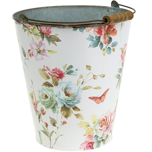 Floristik24 Spand hvid med blomster mønster Ø20,5cm H22,5cm