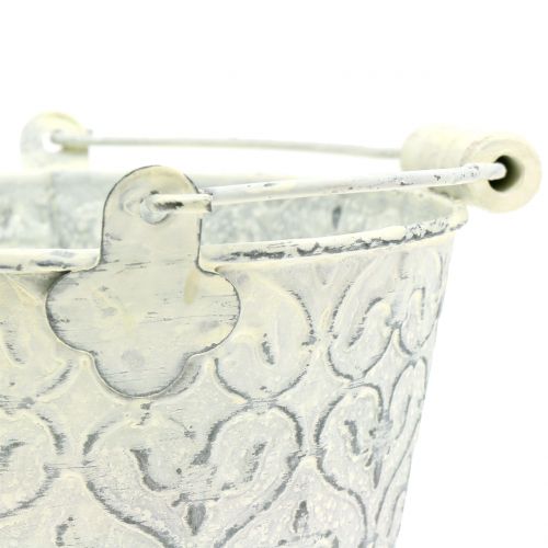 Floristik24 Zink spand med dekor creme vasket Ø13,5cm H12cm