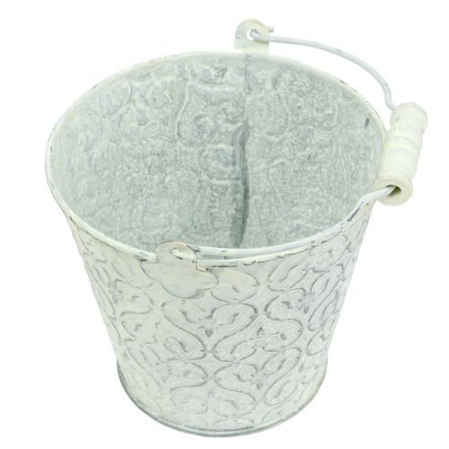 Floristik24 Zink spand med dekor creme vasket Ø13,5cm H12cm