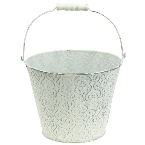 Floristik24 Zink spand med dekor creme vasket Ø22cm H17cm