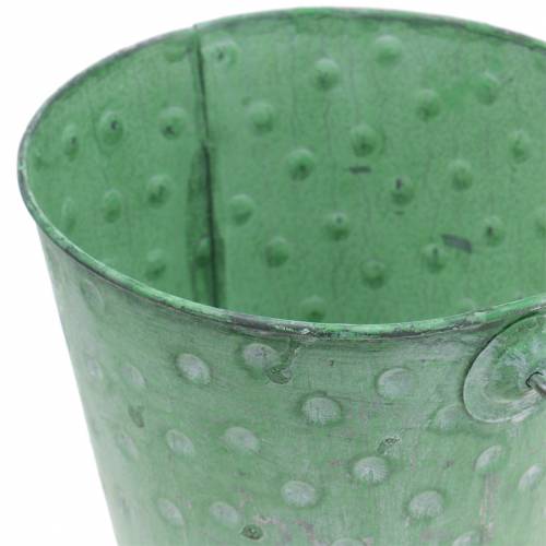Floristik24 Dekorativ spandepotte med prikker metalgrøn vasket Ø13cm H12,5cm