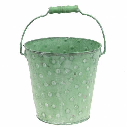 Floristik24 Dekorativ spandepotte med prikker metalgrøn vasket Ø13cm H12,5cm