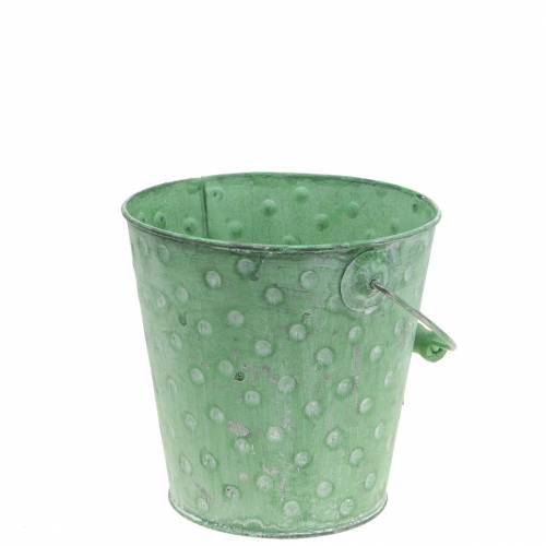 Dekorativ spandepotte med prikker metalgrøn vasket Ø13cm H12,5cm