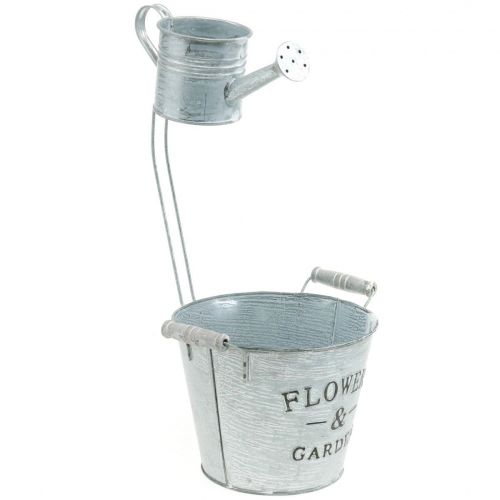 Floristik24 Dekorativ plantekrukke, spand med potte, plantekrukke, metalspand H38cm Ø16,5cm/Ø7cm