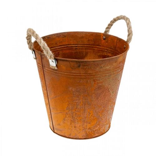 Floristik24 Plantekasse med hanke, planteskål, metalkar med rustdekoration Ø25cm H24cm