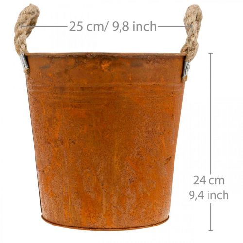 Floristik24 Plantekasse med hanke, planteskål, metalkar med rustdekoration Ø25cm H24cm