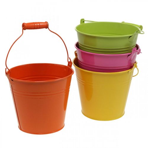 Spand plantekrukke metal dekorativ spand farverige farver Ø14cm H12cm 6 stk