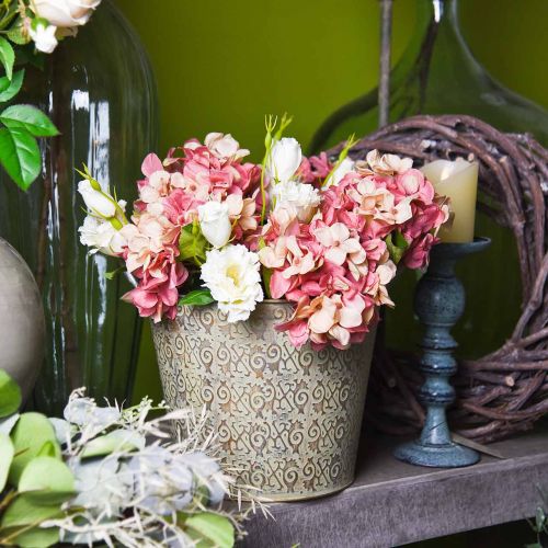 Floristik24 Spand grøn med håndtag Ø26cm vintage look planter metal rust