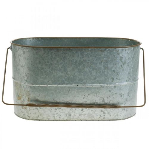 Artikel Planteskål med hank, metalpotte, plantekasse sølv, brun H22/20cm L42/40cm sæt med 2 stk.