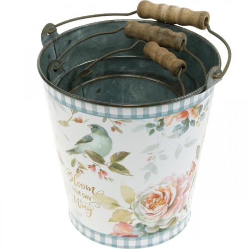 Floristik24 Metal spand vintage look, fjeder dekoration, plante spand, metal dekoration H15 / 11 / 9,5 cm sæt med 3