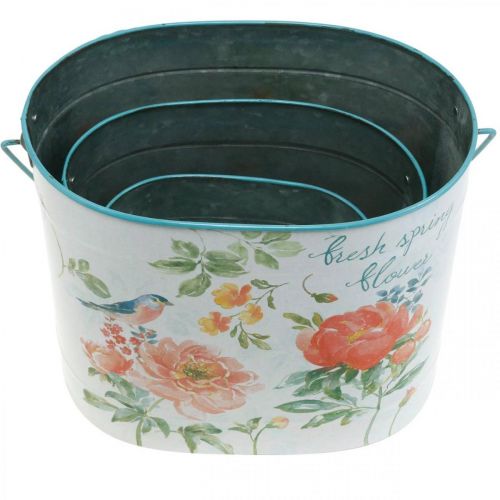Artikel Plantspand oval vintage fjederdekorationsplanter metal 26/22 / 17cm sæt med 3