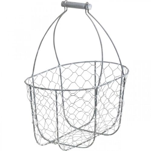 Artikel Trådkurv med håndtag, kurve nostalgisk, metalkurv shabby chic, antikt look sølv, hvid L35/30/25cm H46,5/35/25cm sæt med 3 stk.
