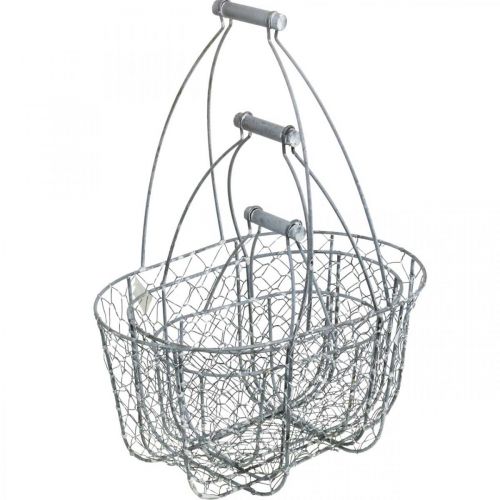 Artikel Trådkurv med håndtag, kurve nostalgisk, metalkurv shabby chic, antikt look sølv, hvid L35/30/25cm H46,5/35/25cm sæt med 3 stk.