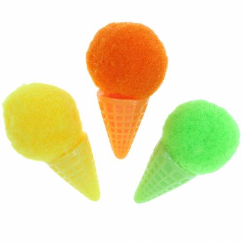 Is i vaffel kunstgrøn, gul, orange assorteret 3,5 cm 18 stk.