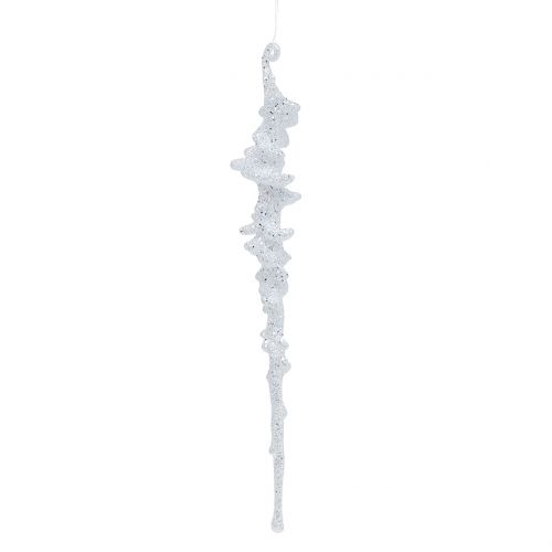 Floristik24 Istappe hvid med glitter til at hænge 26,5 cm 1 stk