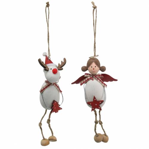 Artikel Julefigurer engel og rensdyr til at hænge hvid, rød Ø4,7cm H20 / 18cm 2stk