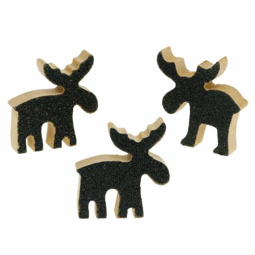 Artikel Julepynt elgtræ sort glitter 5×5,5cm 12 stk