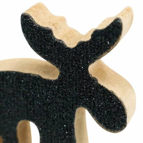 Artikel Julepynt elgtræ sort glitter 5×5,5cm 12 stk