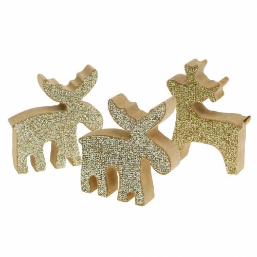 Floristik24 Scatter dekoration Juleelg træ gylden, glitter 5×5,5cm 12 stk