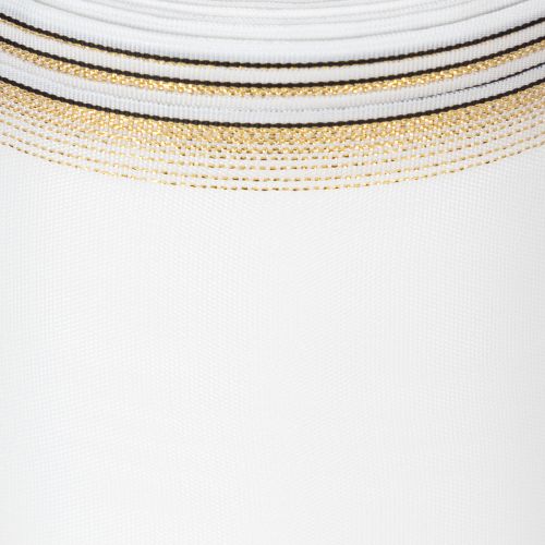 Elegant Moiré kransbånd, 125 mm, hvidt med guldkant - Dekorativt bånd af høj kvalitet til blomsterdekorationer og festligheder | Floristik24.dk