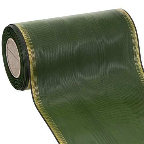 Floristik24 Elegant moiré kransbånd, 175 mm, mørkegrøn med perlekant og taftvævning til festlige lejligheder