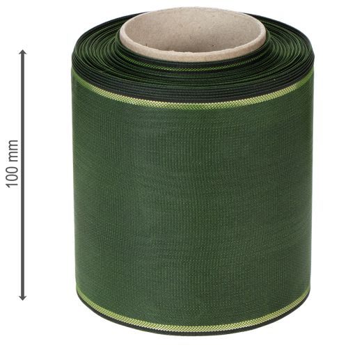 Artikel Elegant moirégrønt kransbånd med guldkant, 100 mm x 25 m, til begravelsesblomster og dekoration